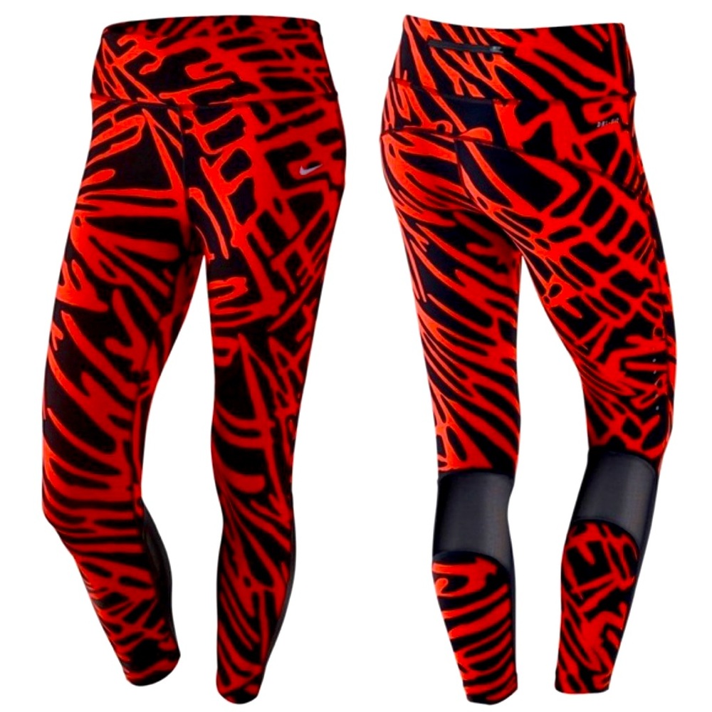 Nike Dri-FIT Orange & Black Leggings Size: Small